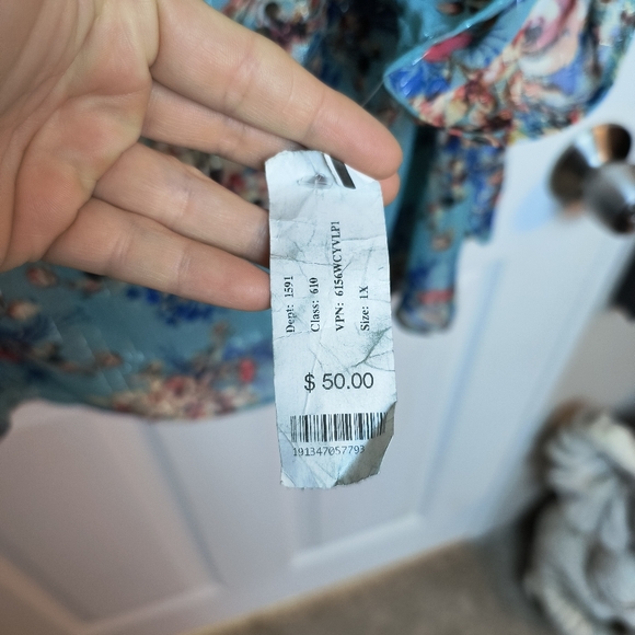 Sara Michelle Boho Floral Semi-Sheer V-Neck 3/4 Sleeve Blouse Size 1X - Picture 6 of 10